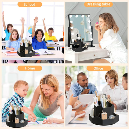 Pencil Pen Holder for Desk, 9 Slots 360 Degree Rotating Desk Organizer, Cute Pencil Cup Pot for Office, School, Home Use