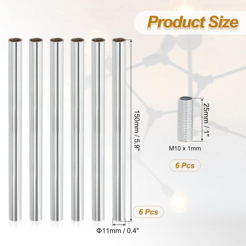 PATIKIL 6 Sets 6" M10 1mm Threaded Extension Rod, x Fine Thread Lamp Pipe with Lamp Pipe Nipples for Pendant Light