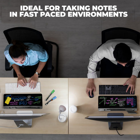 Desktop Whiteboard - Glass Dry Erase White Board, Desk Computer Buddy, 2 Pack with Phone & Tablet Slot, Black