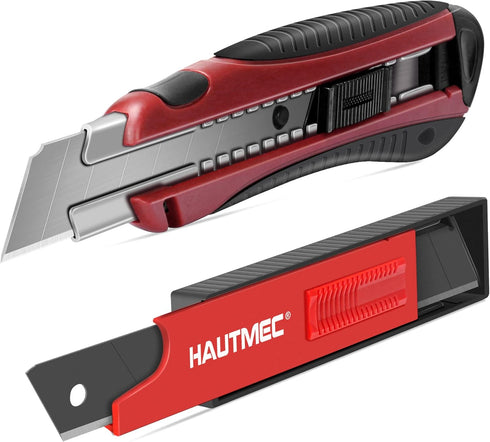 HAUTMEC 25mm Pro Heavy Duty Utility Knife with Extra 10PCS Rust Proof SK2H Blades, Autolock Slider for Industrial Use