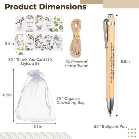 LUMINFLY Set 50 Employee Appreciation with Bamboo Ballpoint Pens, Thank You Card & Organza Bag, Green Plant-Themed