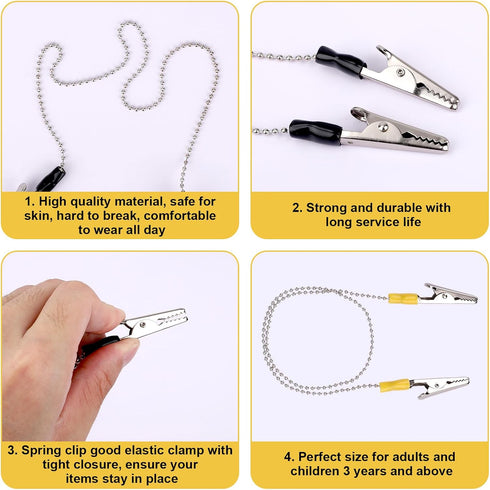 Tinoaly 6pcs 18.89in Dental Bib Clips with Napkin Chain, Metal Bib Holders for Dental Clinics Reusable Neck Chains