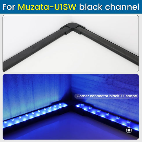 Muzata 8PACK Black LED Channel Corner Connector Kit L-Shape for U1SW U Shape Black LED Channels System