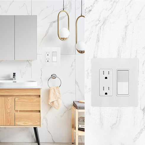2 Pack 2-Gang Screwless Decorator/Rocker Wallplate Faceplate Cover for Outlet & Switch, Plus-Size, Glossy-White