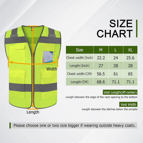 TCCFCCT Reflective Safety Vest for Men, 5 Pockets Durable High Visibility Construction Vest, ANSI/ISEA Standards,