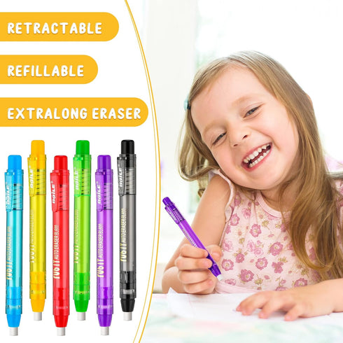 Crtiin 30 Pcs Retractable Erasers, Pen Style Mechanical Eraser, Funny Portable with Grip for Artists or Students