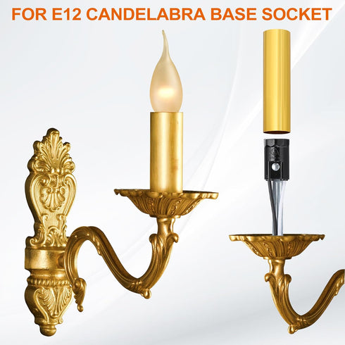 4" 10Pcs E12 Bulb PATIKIL Tall Candle Covers Sleeves, Metal Chandelier Socket Sleeves with Insulation Heat Shrinkable