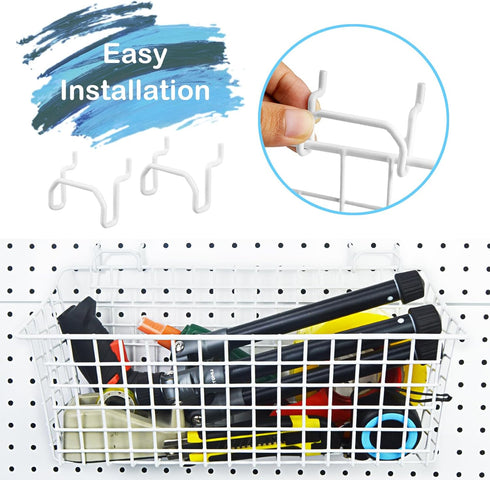 G.CORE 2 Pack Large Pegboard Baskets, Metal Shelves Hooks for 1/8" 1/4" Peg Boards