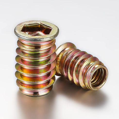 200Pcs 1/4"-15 Threaded Insert for Wood Hex Drive Wood Inserts Furniture Nuts