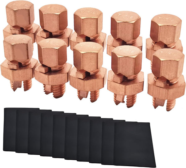 10PCS Split Bolt Connectors - Copper Grounding Wire Clamps with Heat Shrink Tube for Ground Bonding (4AWG - 10AWG)