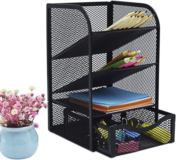 Multi-Functional Mesh Desk Organizer, Pen Holder for Desktop, Stationary Storage Rack for Home Office Art Supplies