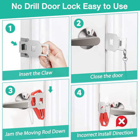 Portable Door Lock Travel Door Locks for Hotel Rooms Apartment Locks Home Security Defender Door Lock Latch Extra Door