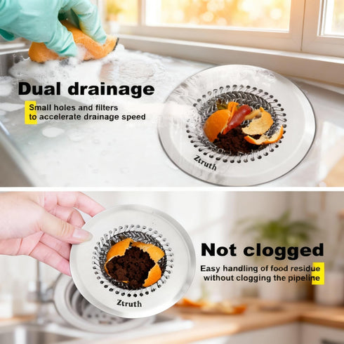 Ztruth 304 Kitchen Sink Drain Strainer Patented Reversible Sink Strainer, Anti-Clogging Sink Strainer Basket, Stainless