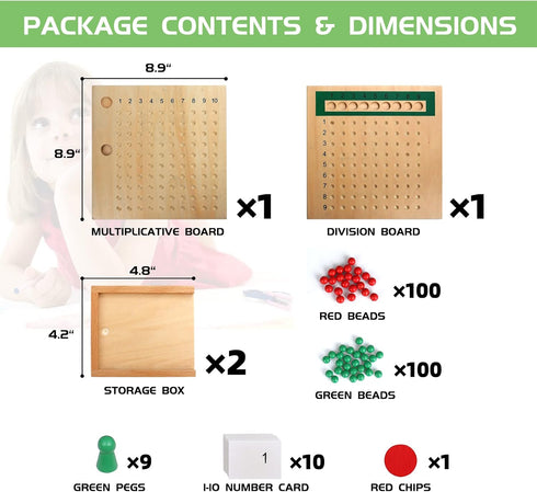 YHZAN Montessori Math Board Learning Multiplication & Division STEM Wooden Educational Toy Manipulative