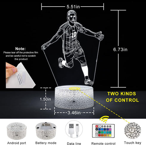 ZeHaiYlf #10 3D Dimmable (01) Argentina Soccer Player Illsuion Lamp for Boys,with Remote & Smart Touch, lampFootball