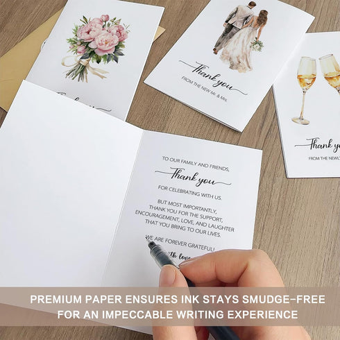 50 Pack 10 4x6In Wedding Thank You Cards with Envelope, Designs Notes Bulk Wedding Gift Card, Mr & Mrs Thank You Cards
