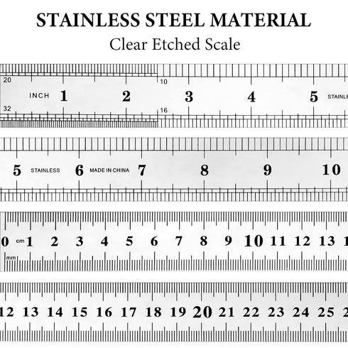 Macarrie 30 Pieces 12 Inch Metal Ruler, Stainless Steel Rulers with Imperial Metric Measurements for School Office Home