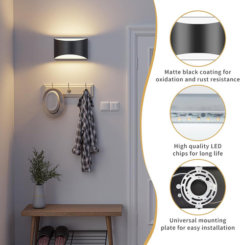 3 10W 1 Pack) TingMiao Black Modern LED Wall Sconce, Colors Indoor Wall Lights, Hardwired Up and Down Aluminum Wall