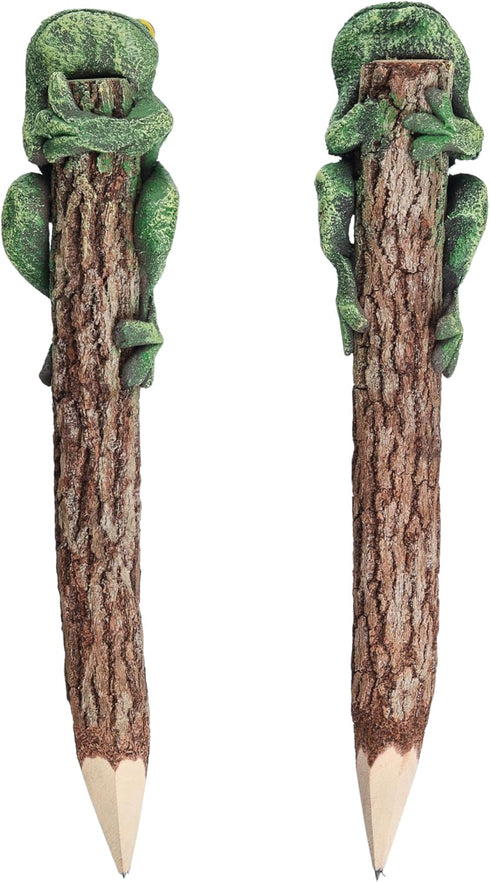 Frog Pencil, Wooden Hand Carved Animal, Cute Amphibians, Set of 2 Unique Handmade Pencils