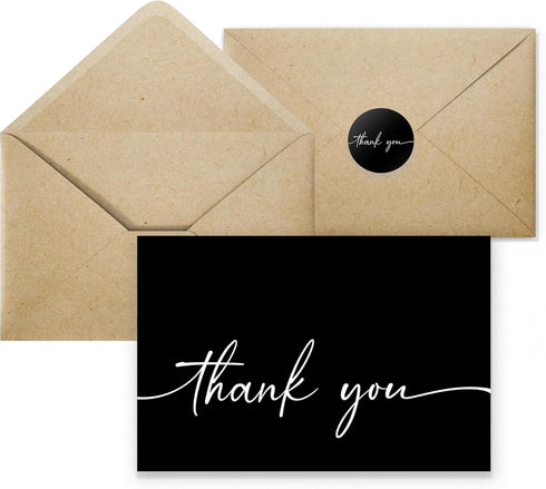Bulk Pack of 20 Thank You Cards with Envelopes & Stickers, Black