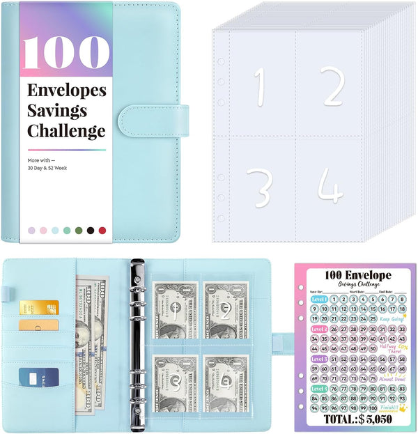 Sooez 100 Envelopes Money Saving Challenge - Savings Challenges Book with Envelopes, Flexible Saving $5050