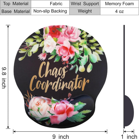 Eleville Ergonomic Mouse Pad, Chaos Coordinator Funny Saying Memory Foam Wrist Rest, Cute Fashionable Design for