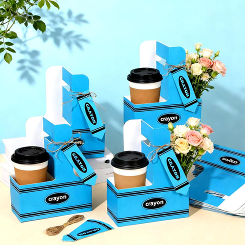 24 Set 2 Teacher Appreciation Gifts Crayon Cup Drink Carrier with Crayon Shaped Greeting Card Cardboard Kraft Cup