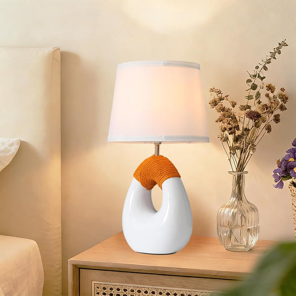 SOTTAE 16 Boho Table Lamps Living Room Bedroom,Rattan Bohemian Ceramic Base,Farmhouse Desk