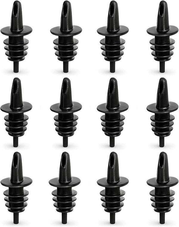 EHOMEA2Z Shaved Ice Pourers 12 Pack, Ideal for Snow Cone Syrup Bottles, Shaved Ice Syrups, Free Flow Pourers (Black)