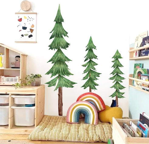 Large Pine Tree Wall Decals Peel and Stick Watercolor Extra Large Tree Wall Decal Forest Nature Green Trees Stickers