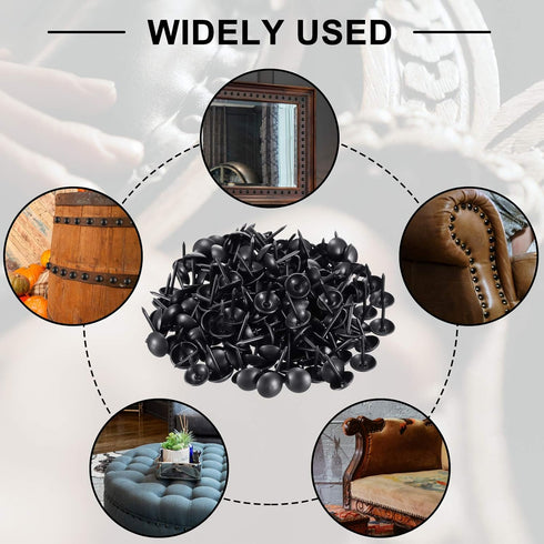 Outus 200 Pcs Black Upholstery Tacks, 7/16 Inch Decorative Furniture Tacks with Storage Box for DIY Projects, Home Decor