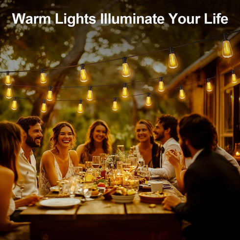 50Ft 15M Dimmable ST38 Bulb Outdoor String Led Patio Lights - Outside Waterproof Light With Remote Shatterproof