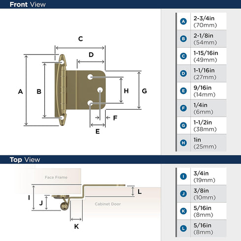 Amerock BPR3417BBZ Cabinet Hinge | 3/8 in Inset Non-Self Closing Face Mount | Golden Champagne | 1 Pair