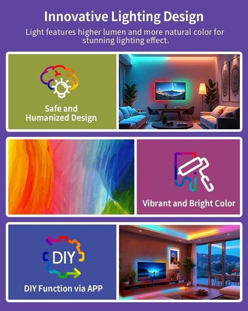 44 RGB+IC LED Strip Lights, Smart LED Light for Bedroom, Color Changing LED Strips with Scene Modes, Segmented Control