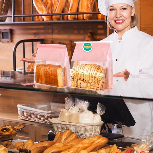 SixWeKit 50 Pack 11" 8.66" 4.33" Bakery Bags with Window, x x Reusable Large Kraft Paper Bread Bag with Tin Tie, Bread