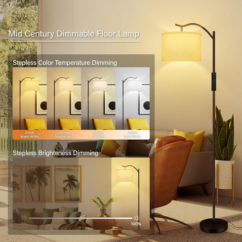 Dimmable 2700k-6500k,Modern BoostArea Floor Lamp for Living Room,Arc Floor Lamp with Remote Control,Stepless Brightness