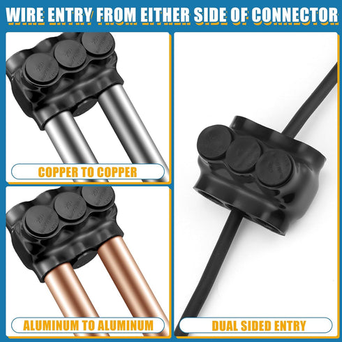 3 Pcs Black Multi Cable Connector, 3 Wire Ports Connectors with Dual Sided Entry for Copper and Aluminum