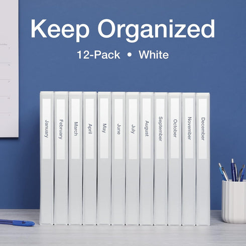 Oxford Round Ring Binders, 0.5 Inch ONE-Touch Binders for School and Office, PVC-Free, White, 12 PK