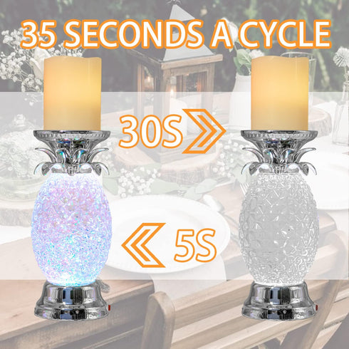 YAKii 9.5" Pineapple LED Color Changing Candle Holder, Kid Safe Table Lamp with Swirling Water Waves