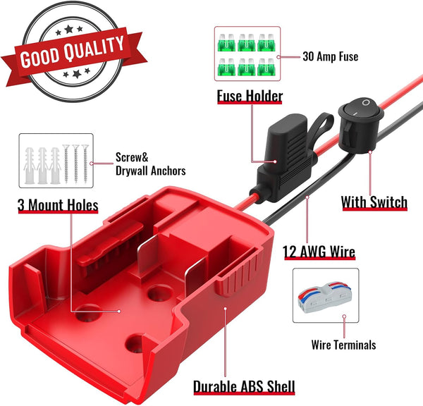 2 Packs Power Wheels Adapter for Milwaukee M18 Battery Adapter Power Wheels Battery Converter Kit with Fuse & Switch & Wire Terminals & 12 AWG Wire for DIY RC Car Toys Robotics