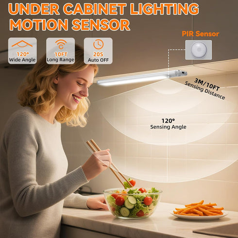 10inch 3 Closet Counter (3Pack) Under Cabinet Lighting Wireless, Rechargeable Motion Sensor Light Indoor, Color Light