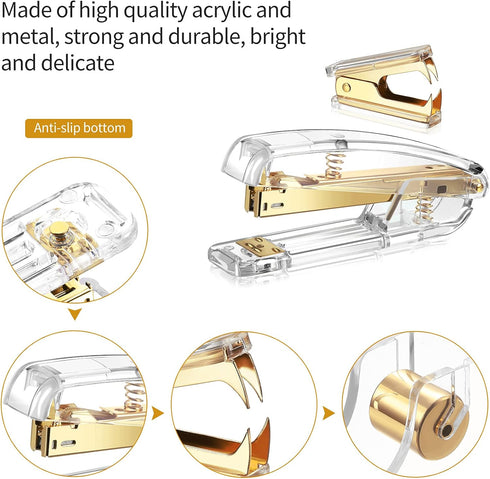Office Supplies Set, Desk Accessory Kit, Acrylic Stapler, Tape Dispenser, Clips, Ballpoint Pen, 1000 Staples