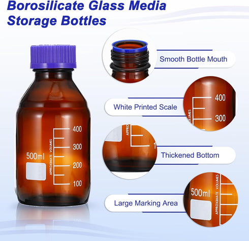 PATIKIL 8 Pack 500ml Borosilicate Glass Reagent Media Storage Bottles with GL45 Blue Screw Cap