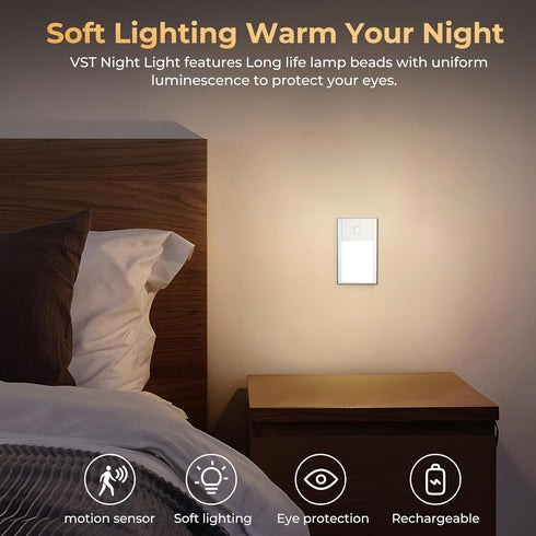 (2.68 inch 3000K 6Pack VST Motion Sensor Step Night Light, Rechargeable Battery Powered Led Light with Magnetic Suck