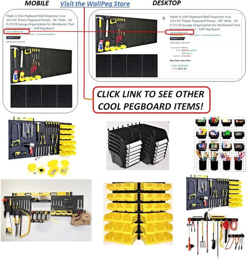 15 5" 5 5" WallPeg Pegboard Bins & Cups - each Bins and each Cups - Hooks to Peg Board Panel Organize Hardware Arrange