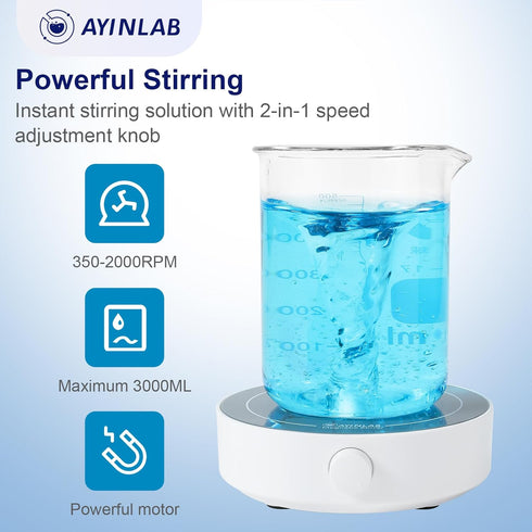 Magnetic Stirrer with Speed Control, Fast Stir Plate, 4pcs Magnetic Stir Bars, 1 Stir Bar Retriever, Max Volume 3000ml