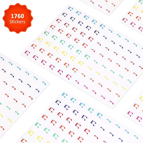 Outus 1760 Pieces Colorful Music Notes Stickers for Kids, 20 Sheets Musical Label Cartoon Stickers for Scrapbooking