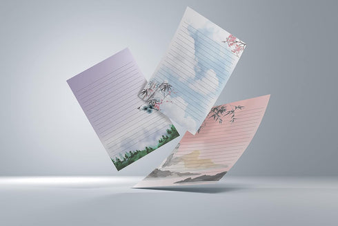 Better Office Products Mini Stationery Set of 100, Japanese Paper (50 Lined Sheets + 50 Envelopes), 5.5 x 8.25 inch, 9