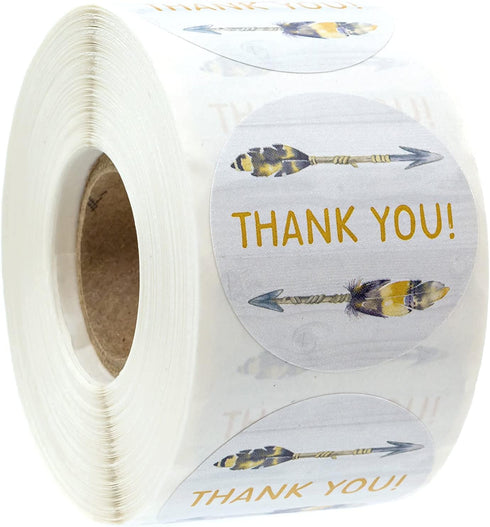 Bohemian Arrow Thank You Stickers, 500 Boho Chic Appreciation Labels Roll, 1.5" Round