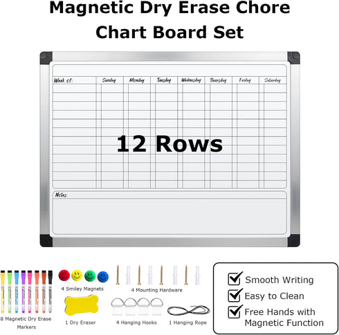 EAONE Magnetic Chore Chart & Whiteboard for Kids/Adults, 16x12, Double Sided Dry Erase Chore Board for Wall